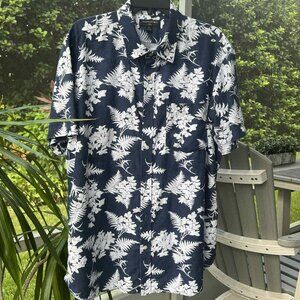 Banana Republic Men’s XL Linen Button-Down Shirt – Navy Tropical Print
